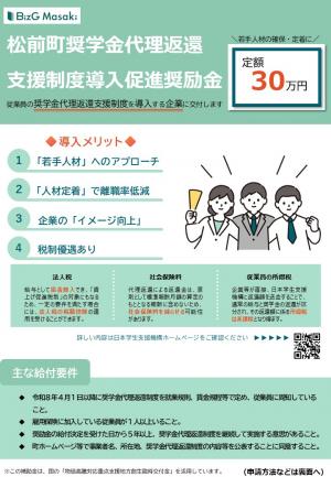 松前町奨学金代理返還支援制度導入促進奨励金チラシ表